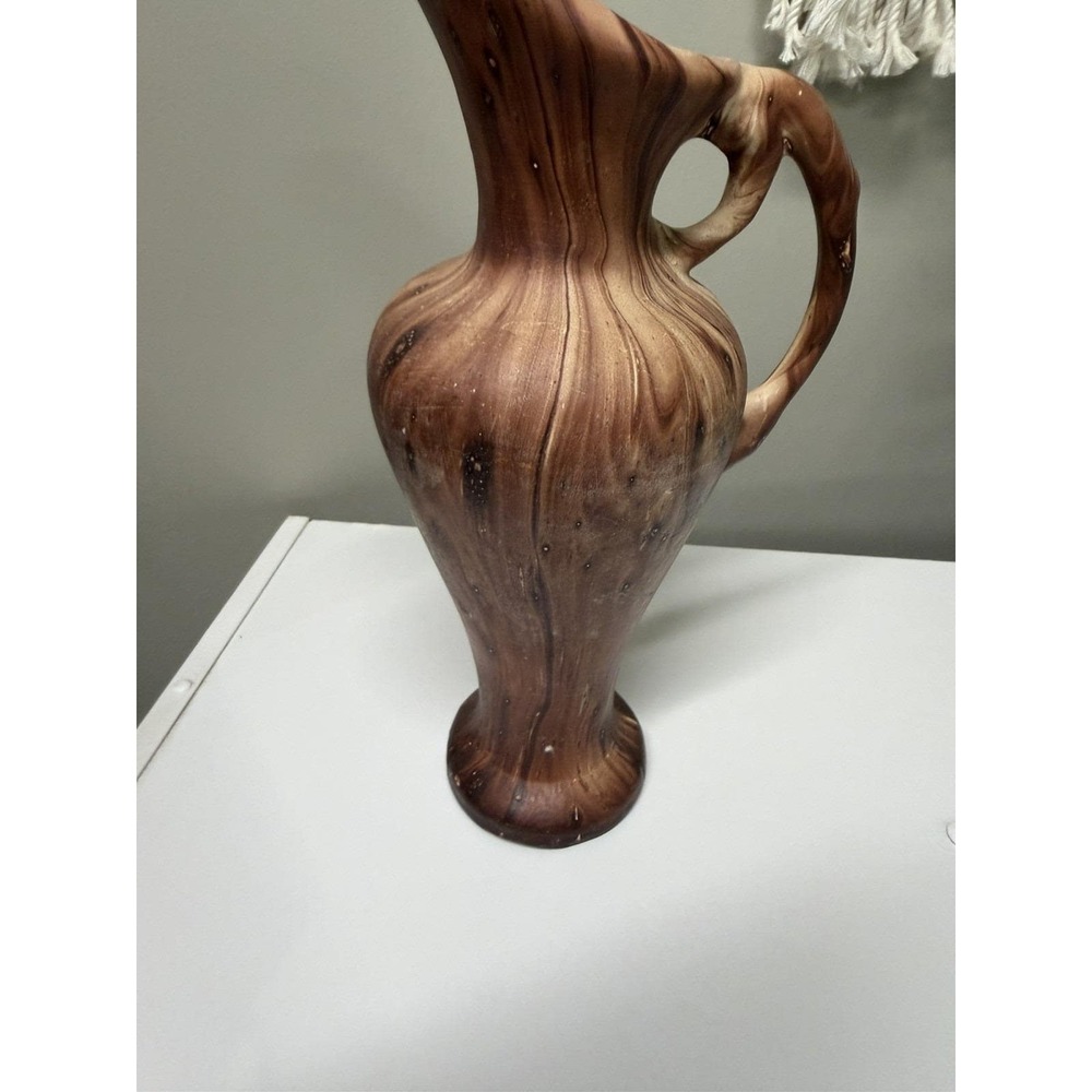 Little America WY Ceramic Ewer Vase 11" Faux Wood Cedar Grain MCM Green Glaze